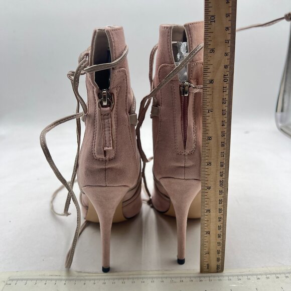 YDN Beige Peep Toe Faux Suede Ankle Booties Platform High Heels Lace Up Shoe - Picture 5 of 8